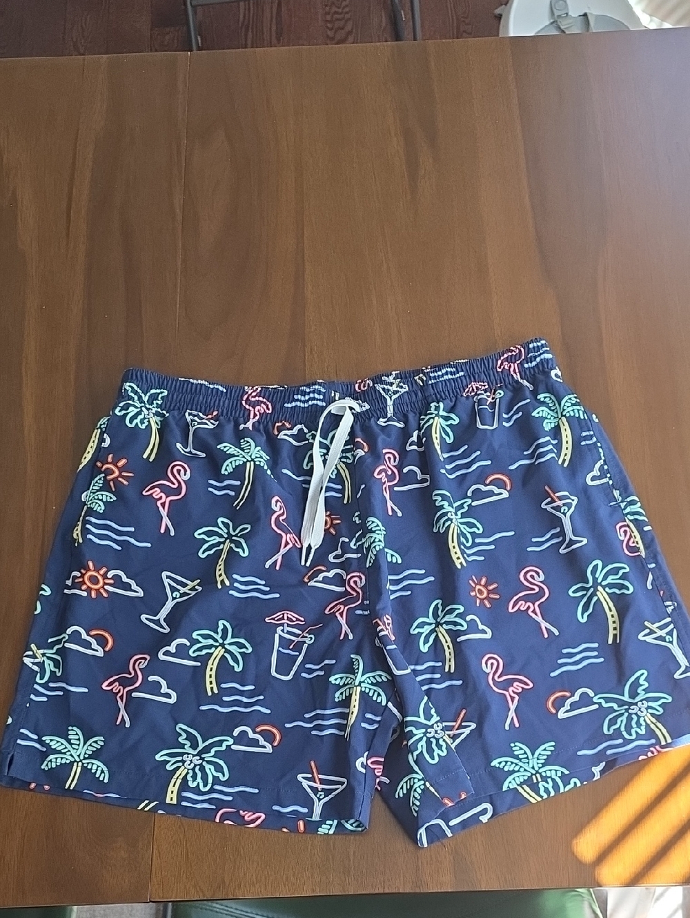 Chubbies - Navy Swim Shorts with Neon Tropical Accents